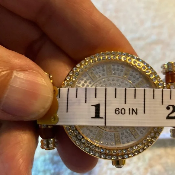 Brand New Never Worn Iceberg Gold Crystal-Studded Watch with Brown Strap